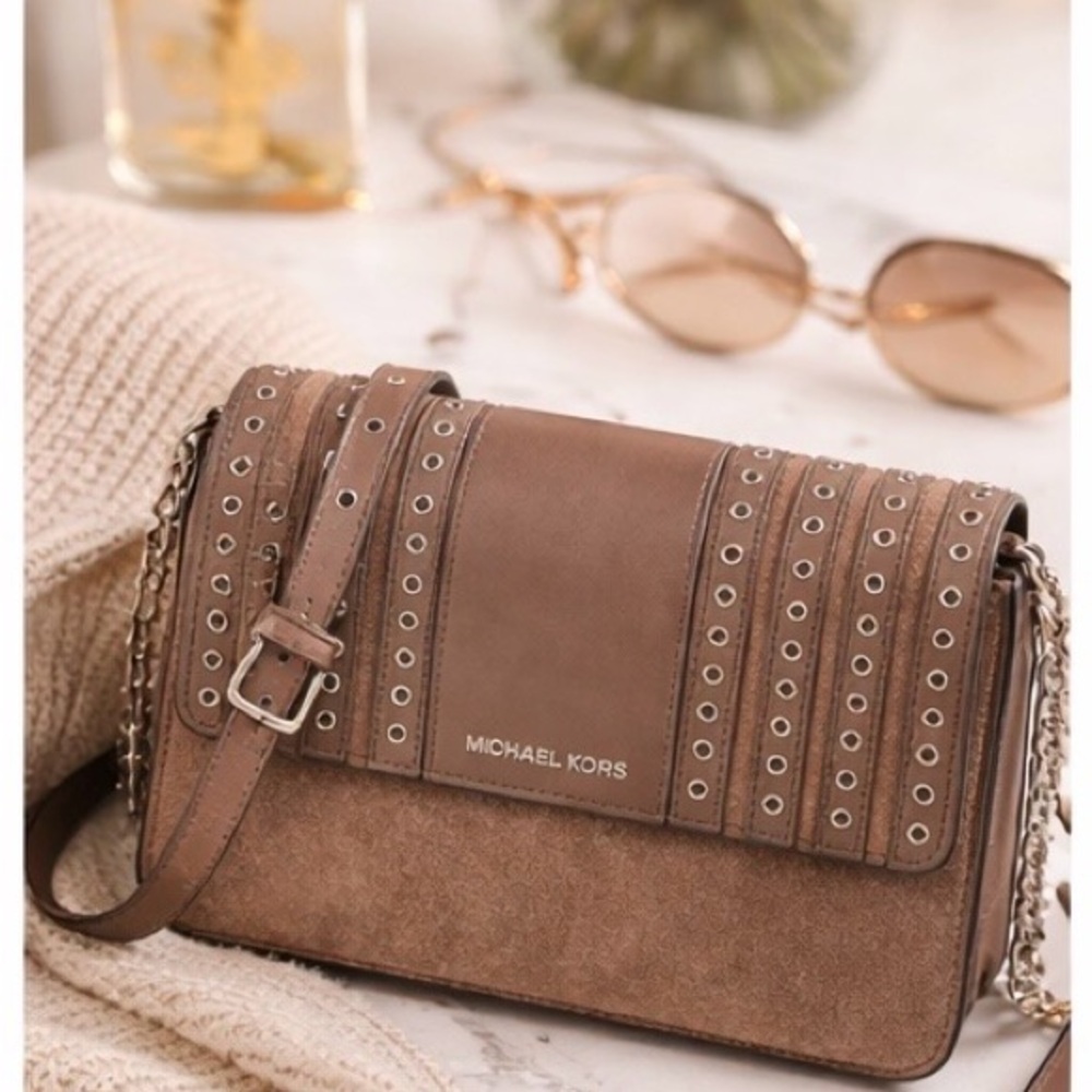 Michael Kors Tan Crossbody Bag with Eyelet Details